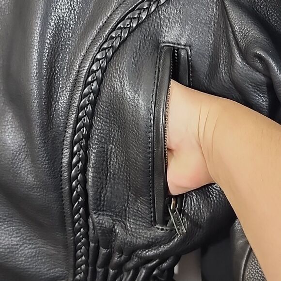 Vintage All-State Leather black jacket fully lined with braided details size XL - Picture 2 of 13